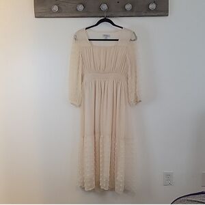 Polagram Boho Cream Tier Long Sleeve Dress  SZ MED